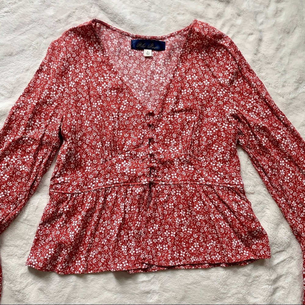 Flowy Blue Barn Orange sz L top